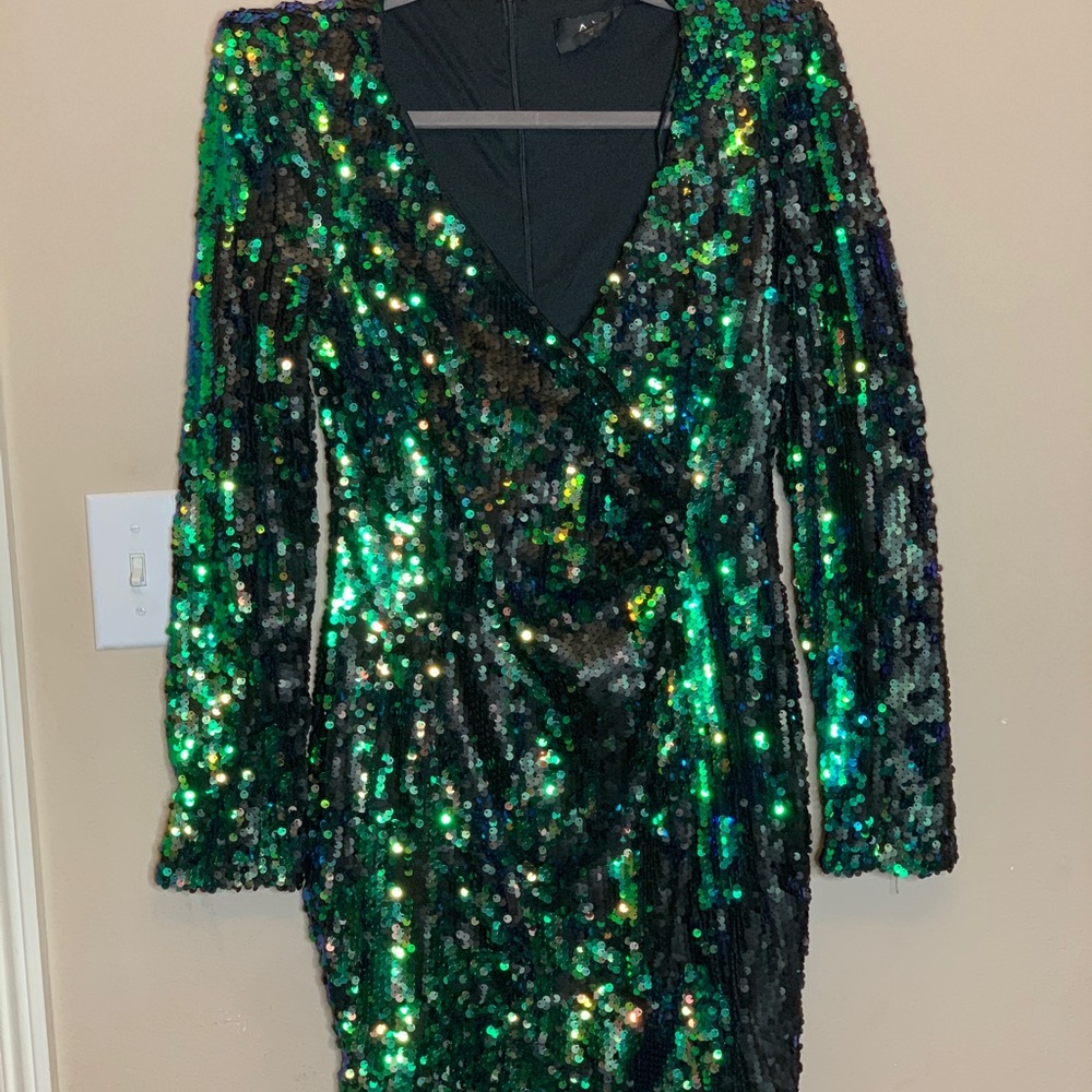 AX Paris Long Sleeve Wrap Sequin Bodycon dress - Picture 3 of 4